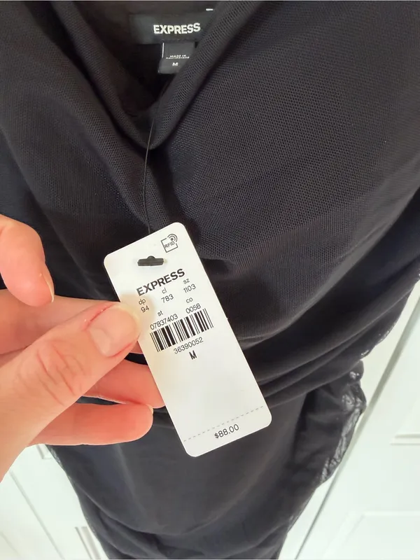 NWT Express Black Ruched‎ Mesh Midi Dress Size M Bodycon Cocktail Party - Image 3