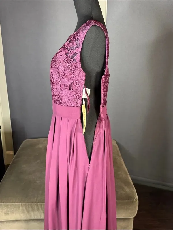 Women’s Purple Lace Bodice Sleeveless Full Length Formal Bridesmaid Gown Size S - Image 7