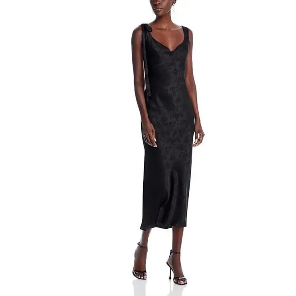 AQUA x Liat Baruch Floral Silk Jaquard Maxi Dress Tie‎ Shoulder Black XS - Image 3