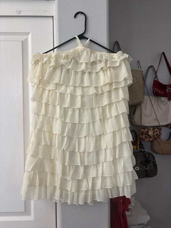 Pretty Little Thing Midi cream halter ruffle dress - Image 3