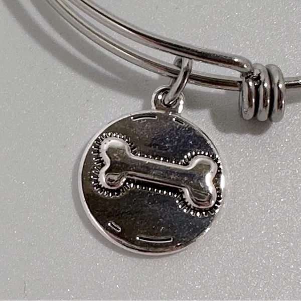 Shine I Love My Dog Silver Tone Stainless Steel Charm Bangle Bracelet Neutral - Image 2