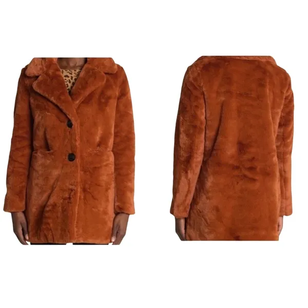 SAM EDELMAN Faux Fur Coat in Cognac, Size Large, New without tag - Image 4