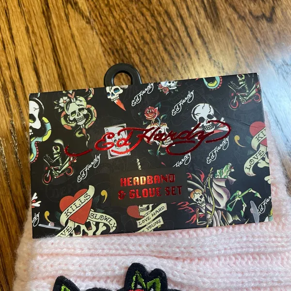 Ed Hardy Pink Headband and Glove Set O/S - Image 3