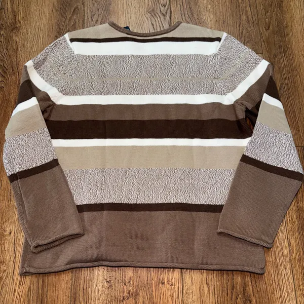 Y2K Crazy Horse Liz Claiborne Striped Sweater Womens XL Brown Cream Knit Western - Image 7