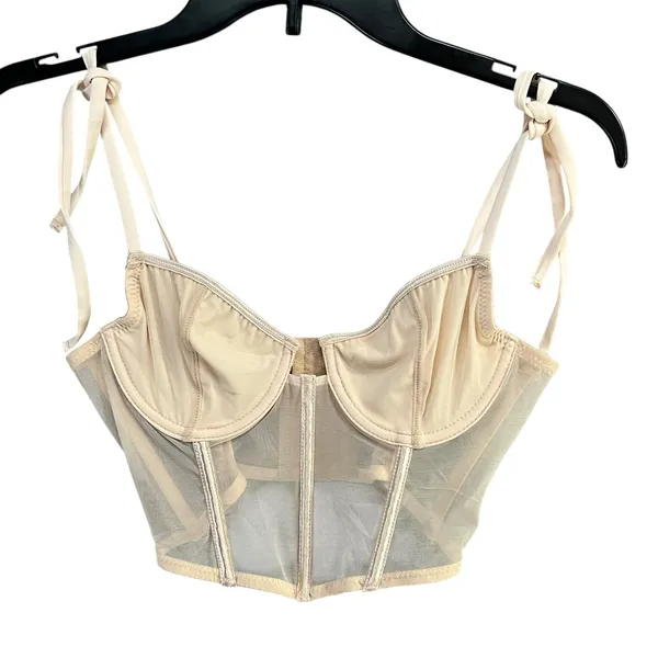 Kat The Label Femme Bustier Top Womens S Beige Tie Straps‎ Flirty Chic Coquette - Image 3