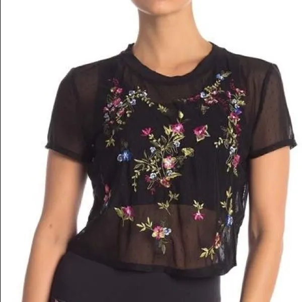 Nanette Lepore black sheer floral crop top - Image 2