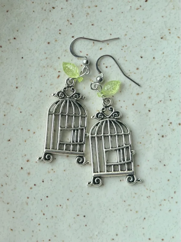 Handmade  retro whimsy goth fairy birdcage dangle earrings🕊️ - Image 4