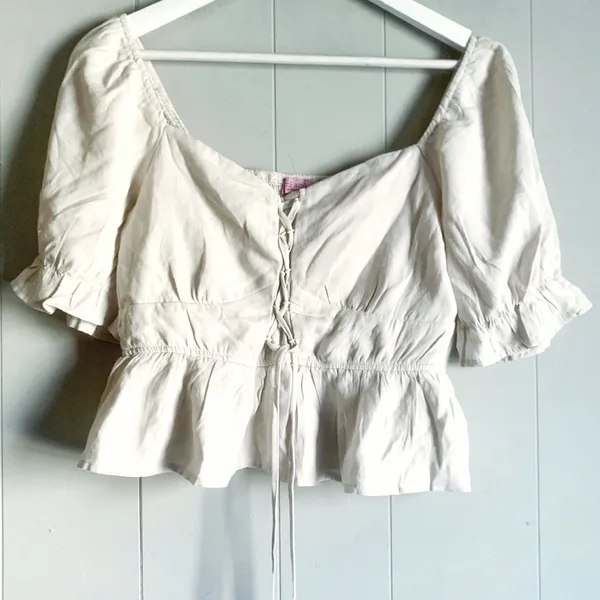 Francescas Marisa Lace Up Front Short Sleeve Blouse Top M - Image 3