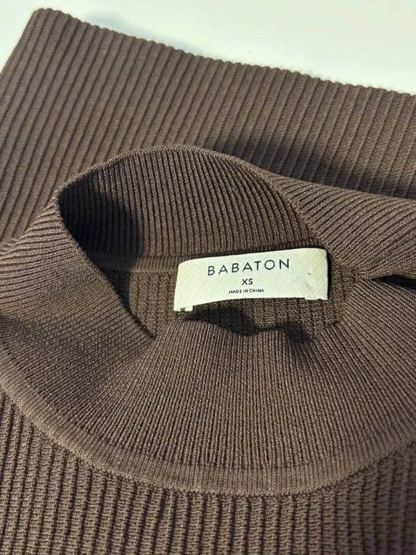 Babaton Aritzia Sleeveless Mock Neck Ribbed Knit Crop Top Brown Womens Size XS - Image 3