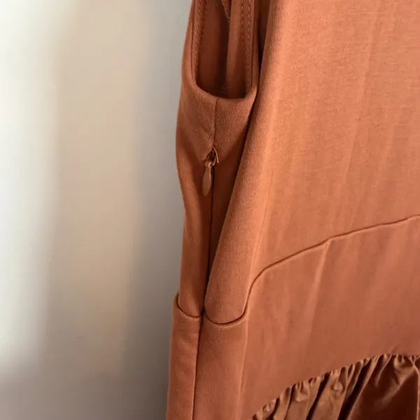 J Crew Bubble Hem Mixy Mini‎ Dress Large Terracotta Brown Old Money Mixed Media - Image 6