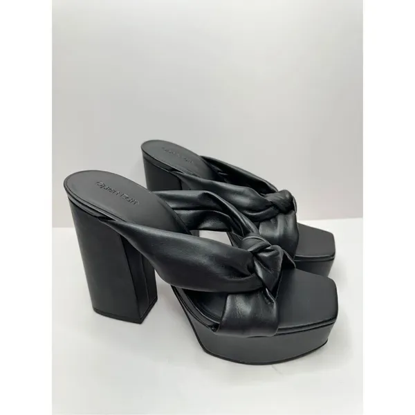 Open Edit Platform Sandals Size 8.5 Black‎ Square Open Toe Knotted Heels - Image 4