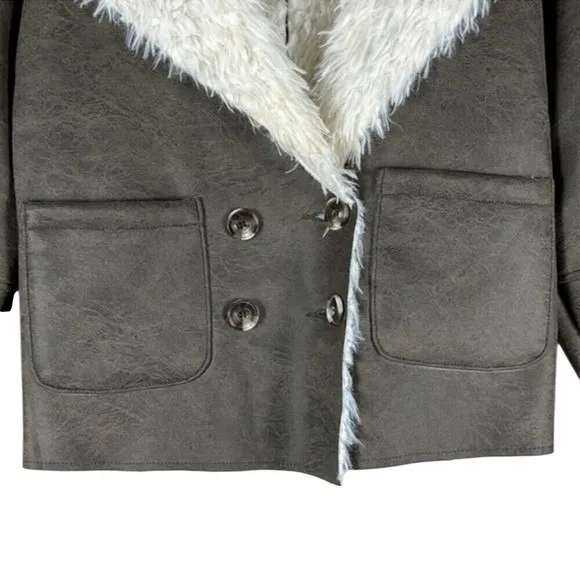 Raga Faux Shearling Jacket Womens M‎ Brown White Boho Shaggy Retro Hippie 70s - Image 5