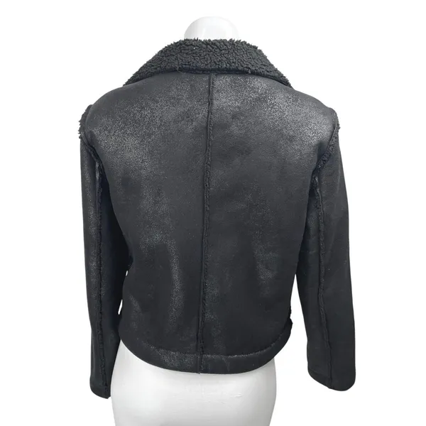 Jack BB Dakota Black Faux Leather Vegan Sherpa Fleece Zip Up Moto Biker Jacket S - Image 2