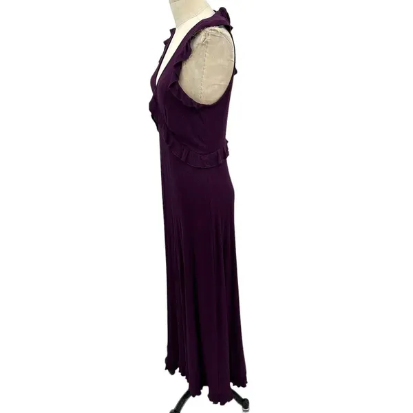 Anthropologie Maxi Dress‎ Deep-V Ruffled Sleeveless Viscose Purple Size Medium - Image 6