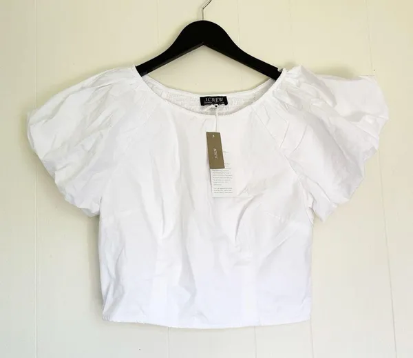 NWT J.CREW Fitted Puff-Sleeve Top White 8 - Image 3