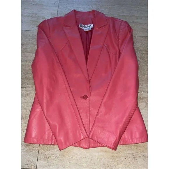 Vintage Carlisle Pink Leather‎ Women's Jacket Sz 4 - Image 5