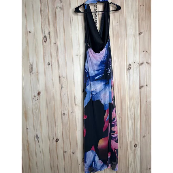 NWT Lulus Rania Black Multi Floral Mesh Backless Maxi Dress Resort Party Gala L - Image 6