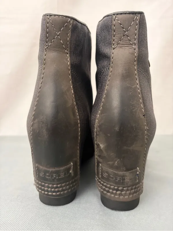 Sorel Gray Canvas Leather Wedge Ankle Boots Women’s Size 9 Excellent(B227) - Image 7