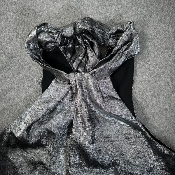 Do + Be Metallic Silver Halter Neck Bow Blouse Size Small Party Sleeveless - Image 2