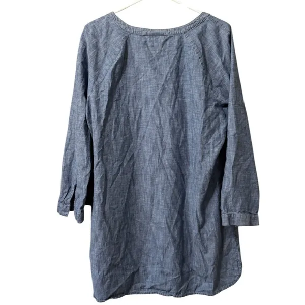 J. Jill Shirt Women Large Blue Chambray Tunic Long Sleeve Button-Front Cotton‎ - Image 2
