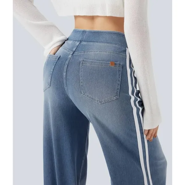 Halara Flex High Waisted Stripe Wide Leg Jeans Light Blue Wash L Regular - Image 8