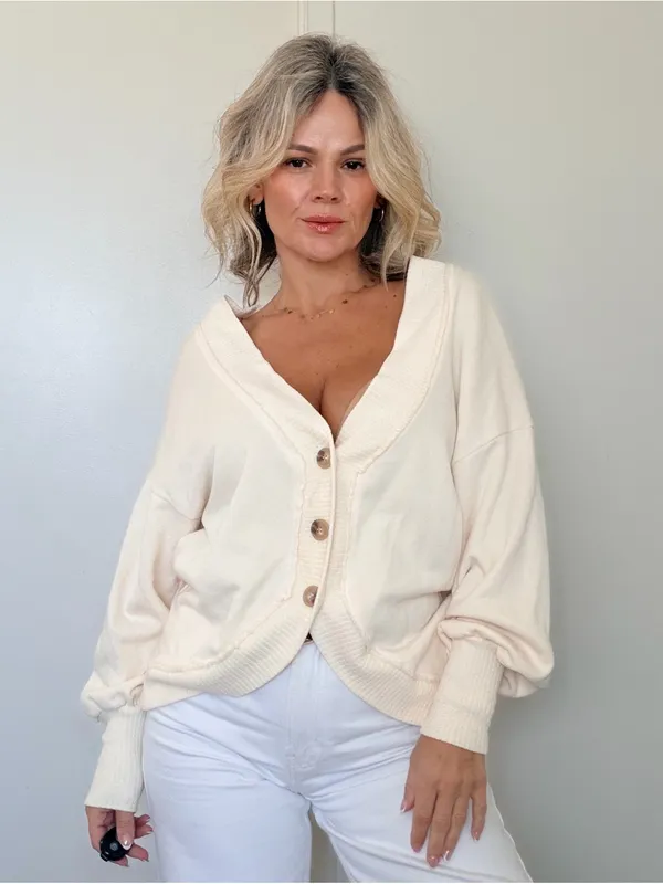 New Project Social T Cream V-Neck Button Cardigan - Image 3