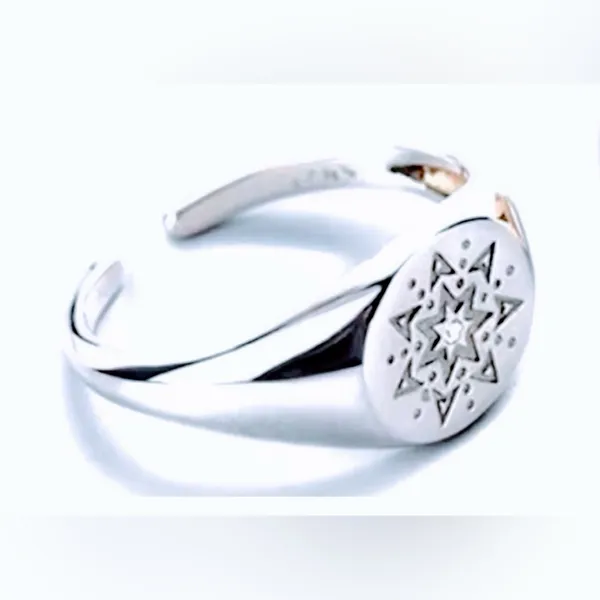 Boutique Unisex White Gold Plated S925 Diamond‎ Signet Sun Ring, Adjustable - Image 4