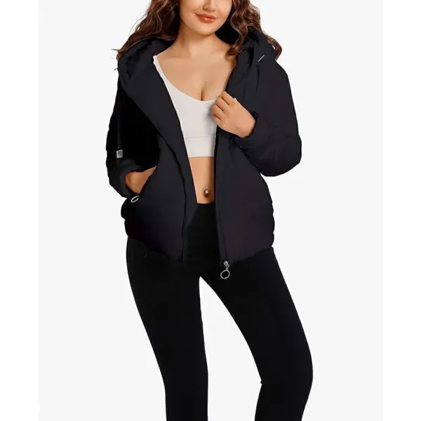 Brand New Womens Hujoin Hooded Black Puffer Winter Jacket Coat - Sz L - Image 3