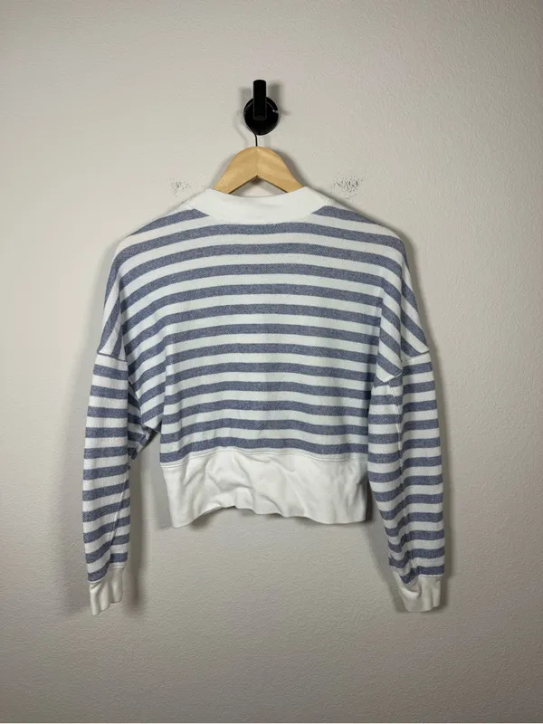 FRAME Drop Shoulder Crew Pullover Chambray Multi Striped Sweatshirt XS - Image 11