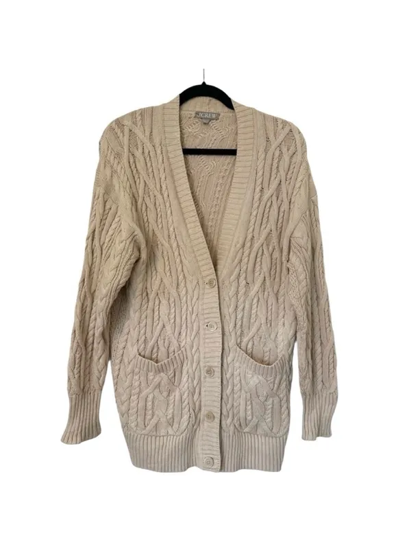 J. Crew Cableknit Chunky Fishermans Button Front Cardigan Sweater Womens Medium - Image 7