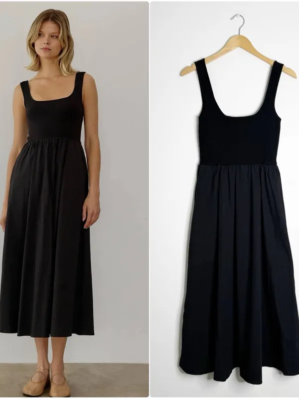 All:Row Lucinda Midi Dress Black Sleeveless Square Neck Size Small - Image 2