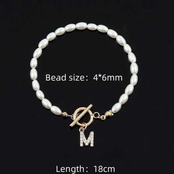 Initial “E” Letter Gold And Pearl Bracelet - Image 3