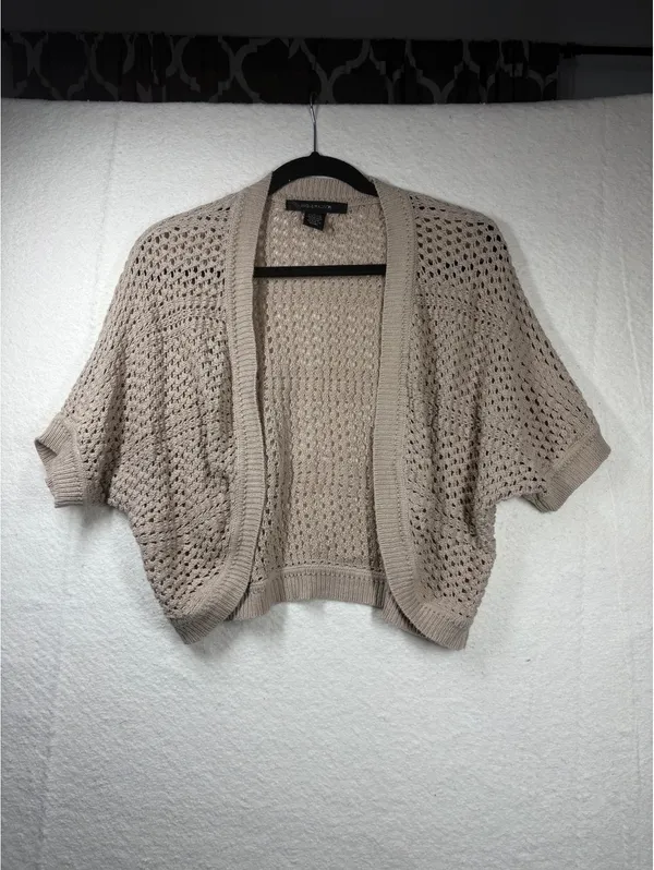 Cardigan S Beige 89th & Madison Open Knit Short Sleeve Shrug Bolero - Image 2