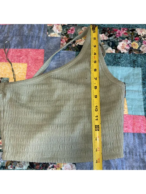 American Eagle Cropped One-Shoulder Olive Green Smocked Crop Top Woman’s Medium - Image 7