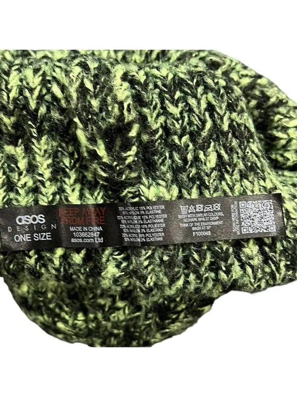 ASOS DESIGN Mixed Knit Ribbed Beanie Black and Green Hat One Size - Image 3