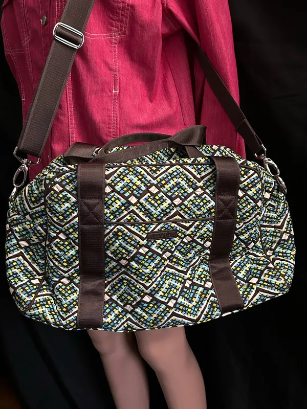 Vera Bradley Rainforest Geometric Multicolor Duffel Bag with Brown Straps - Image 3