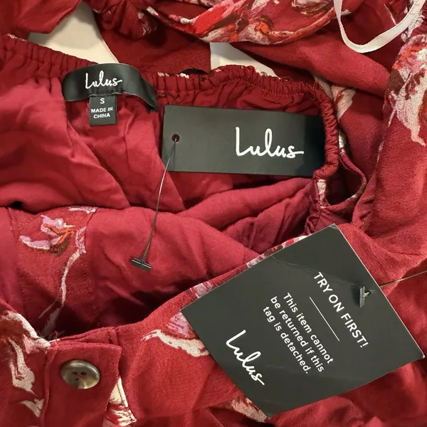 NWT‎ Lulus Total Perfection Burgundy Floral Print Tie-Back Midi Dress SMALL - Image 13