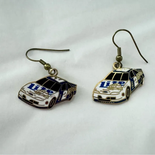 Vintage NASCAR 2 Rusty Wallace Miller Lite Car dangle earrings - Image 2