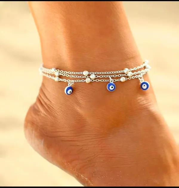 3chain anklet with blue evil eye charms. - Image 2