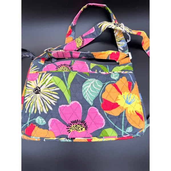 Vera Bradley Crossbody‎ Bag Womens Small Navy Pink Island Blooms Quilted Floral - Image 3