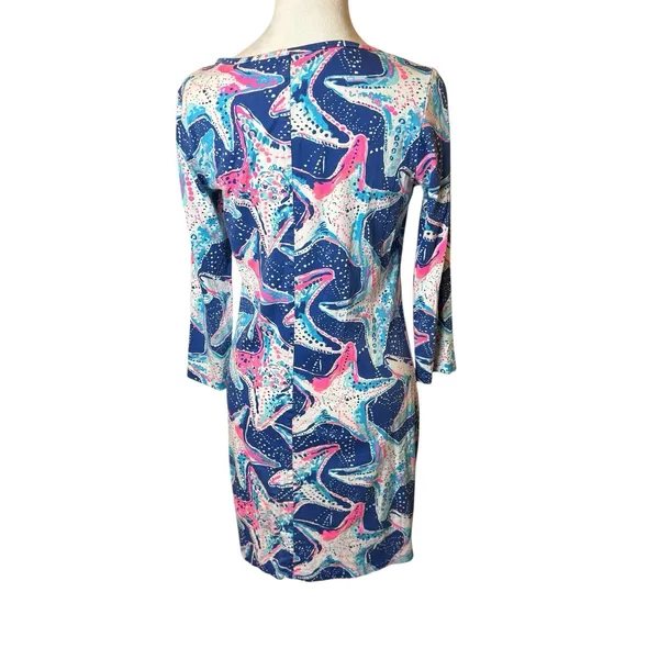 Lilly Pulitzer Cotton Beacon Dress Indigo‎ Star Struck Blue Pink Starfish Small - Image 8