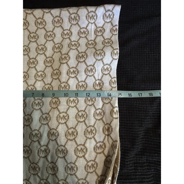 Michael Kors Scarf Reversible Infinity Ivory/Gold‎ Metallic MK Logo Soft OS - Image 7