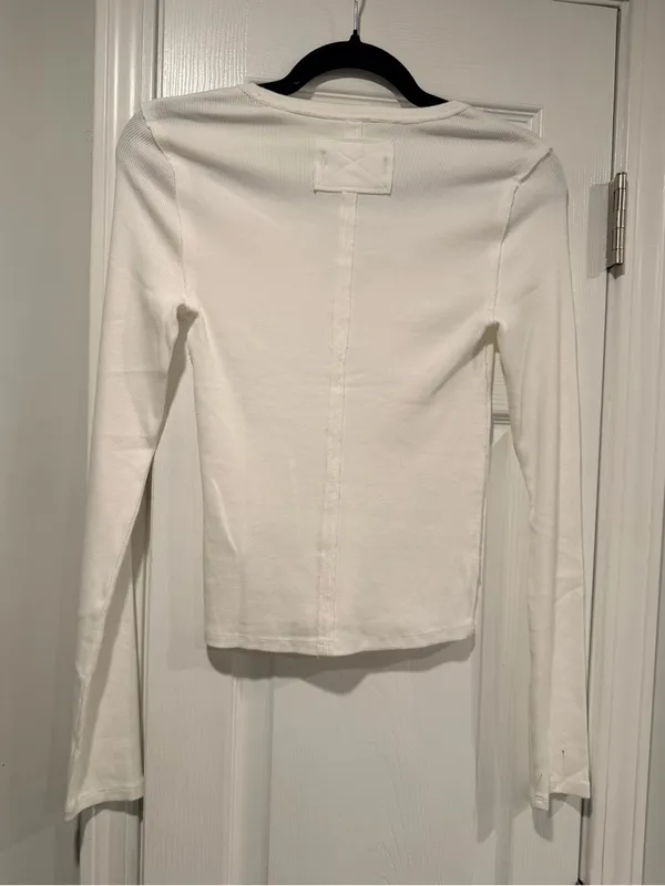 NWOT We The Free Size XS White Ribbed V-Neck Long Sleeve Stretch Top Free People - Image 5