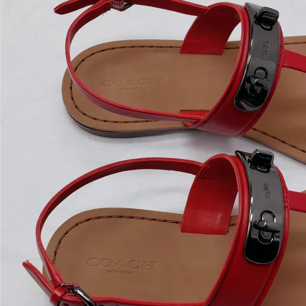 Coach Womens Gracie Thong Sandals Size 6.5 Red Leather Flats Quiet Luxury Resort - Image 10