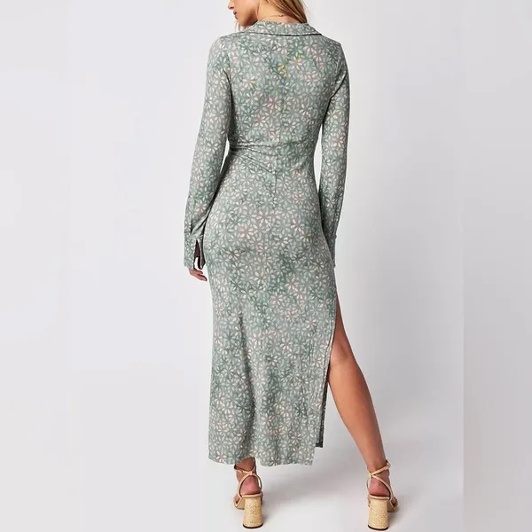 Free People Shayla Floral‎ Long Sleeve Wrap Midi Dress Size S - Mint Combo - NWT - Image 16