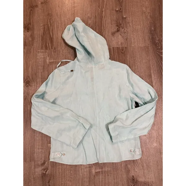Edward Mint Green Women's Top Long Sleeve M‎ Linen Hood Zip Front - Image 4