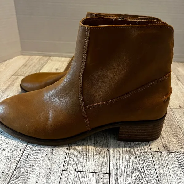 Lucky Brand Pedera Leather Ankle Boots Brown Stacked Heel Side Zip Bootie 7M - Image 3
