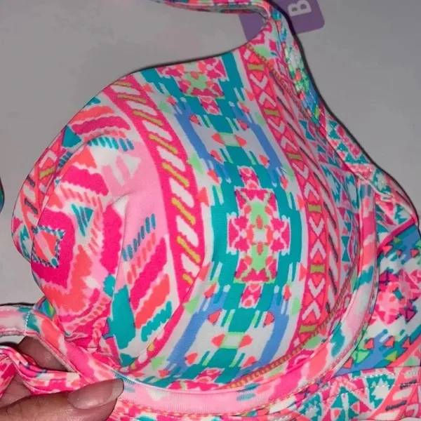 NWT Coco Rave 36B/C halter push-up bikini top bright ruched‎ hot pink orange - Image 3