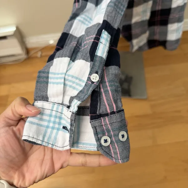 Barbour Womens Shoreline Shirt 10 EUC Oversized Windowpane Tartan Coastal Preppy - Image 15