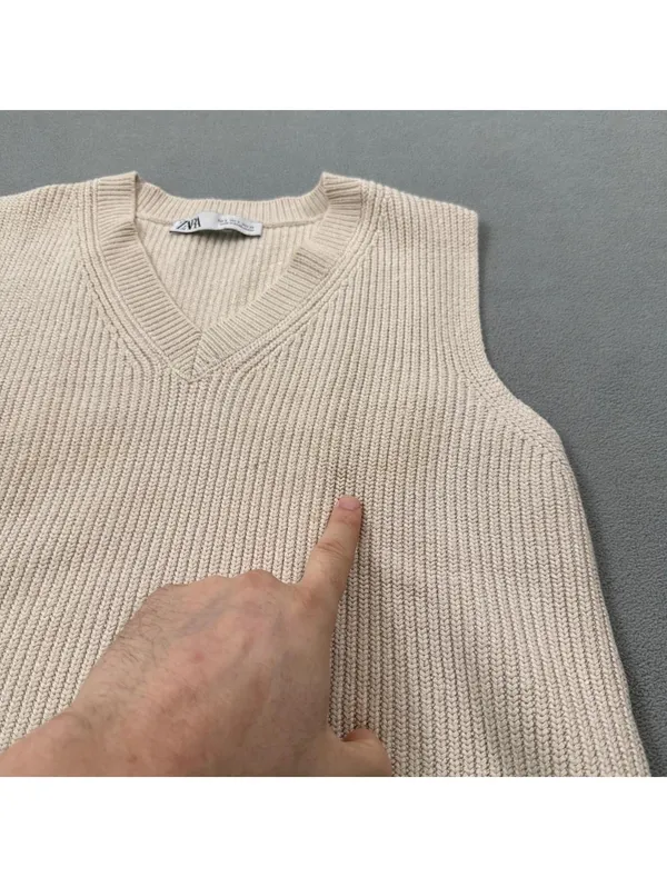 Zara Women's Beige Ribbed Knit Sweater Vest V-Neck Cropped Sleeveless Small - Image 6